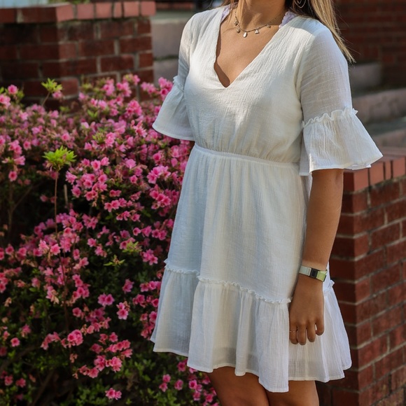 Lulu’s Sunshine Daydream White Short Sleeve Cutout Mini Dress - Picture 5 of 5